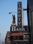multifunction sign at liberty bank for temperature
