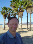 dad on the beach at santa monica blind
