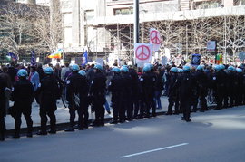 police lines containing the protesters