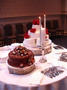 the wedding cakes, note the tuxedoed strawberries