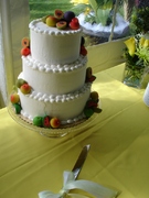 the cake, complete with marzipan fruits