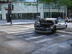 wreckage of the car fire at canal and monroe