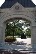 the gate with the firefighter memorial in the background