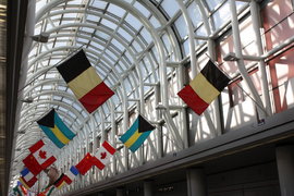 flags in the concourse at ORD