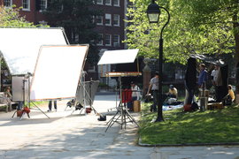 a film shoot in washington square