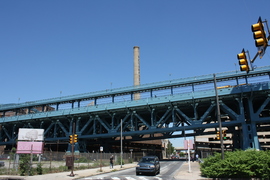 the ben franklin bridge looking north from second and race