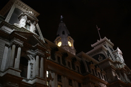 looking west at city hall at night