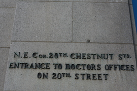 N.E.Cor. 20th. Chestnut Sts. ENTRANCE TO DOCTORS OFFICES ON 20th. STREET