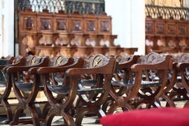chairs with the Chi-Rho in the Catedral de Nuestra Señora de la Almudena