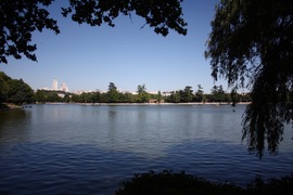 looking back out over the lake from the western shore to the city and the palace