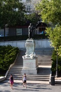goya outside the prado with a sculpture of his painting